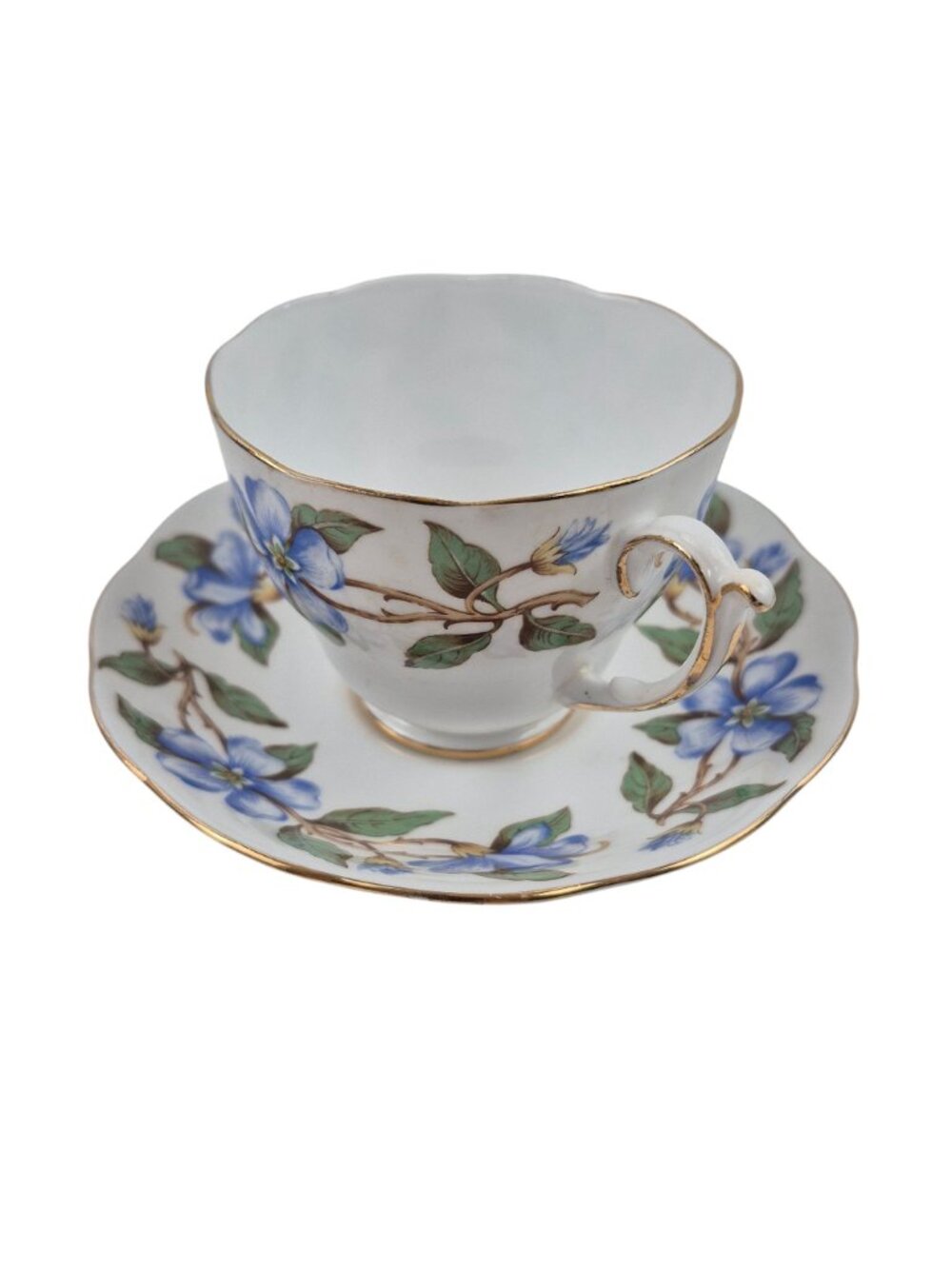 Roslyn Tea Cup Saucer Set Nu Era Periwinkle Blue Floral Bone China England - Picture 7 of 10